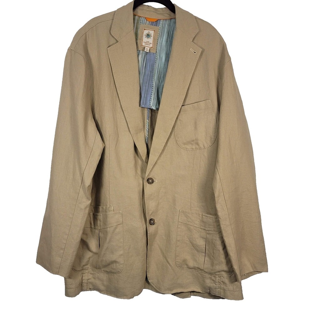 The‎ Territory Ahead Linen Blazer Mens XL Tan Casual Unstructured Patch Pockets
